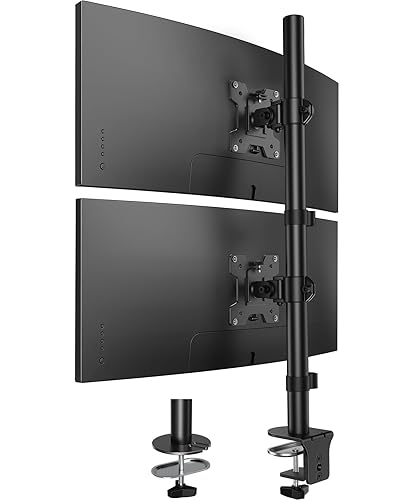 HUANUO Vertical Dual Monitor Mount, Stacked Monitor Stand for 2 Monitors with Height Adjustment Computer Monitor Arm Supports Two 17 to 32 Inch with C Clamp Each Monitor Desk Mount Hold up to 17.6lbs
