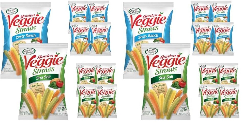 Sensible Portions Veggie Straws Multi-Pack, Sea Salt and Zesty Ranch Flavor, Gluten-Free Chips, Individual Snacks, 0.75 Ounce Bag, (Pack of 20) - Sea Salt & Ranch - 7.5 Ounce (Pack of 2)