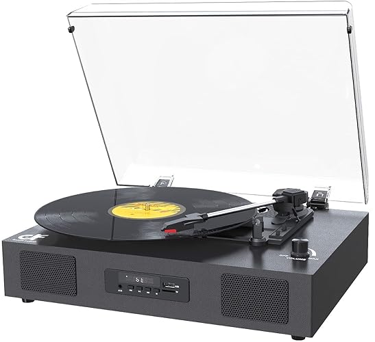 Record Player Bluetooth Turntable with Built-in Speaker, USB Recording Audio Music Vintage Portable Turntable for Vinyl Records 3 Speed, LP Phonograph Record Player, Black - Lychee Black
