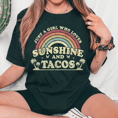 Just A Girl Who Loves Sunshine And Tacos Tee - Black Heather / L