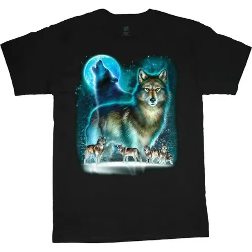 Wolf Pack Wolves Moon Decal T-shirt Men's Tee Black