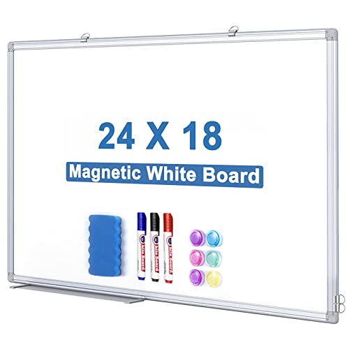 Magnetic White Board for Wall 24 X 18 Inches, White Board Dry Erase Board Hanging Whiteboard with Aluminum Frame for Office Home - 18x24 Inch