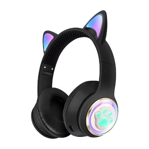 Paw Print Cat Ear Gaming Headphones - Black