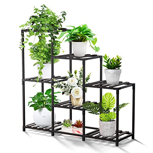 5 Tier 7 Potted Ladder Plant Stand Indoor Outdoor, Sumhot Pine Wood Plant Shelf Hold Multiple Plants for Holding Flower Pots, Decorative Plant Rack for Living Room, Balcony, Garden - 5 Tier 7 Potted