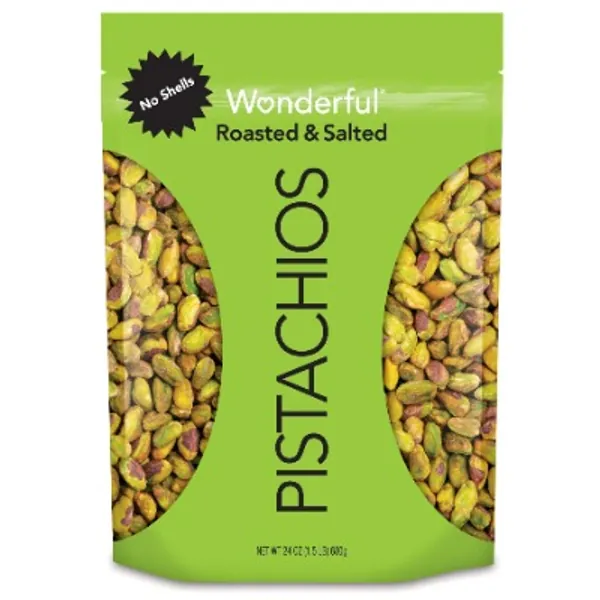 Wonderful Pistachios, No Shells, Roasted  Salted, 24 Ounce Resealable Bag