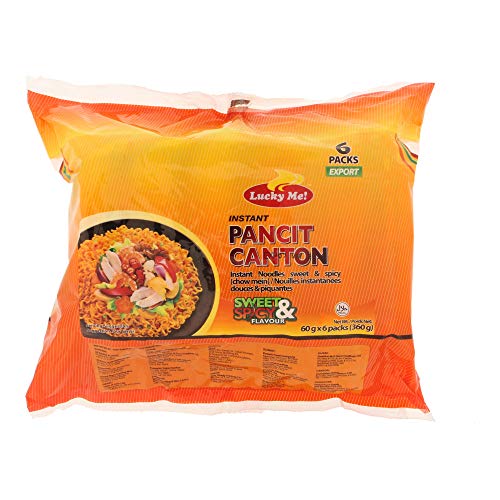 Lucky Me! Pancit Canton Instant Noodles Sweet & Spicy (6 Units ), 360 Grams
