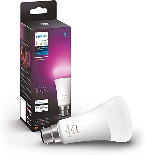 Philips Hue White & Colour Ambiance Single Smart Bulb LED [B22 Bayonet Cap] - 1600 Lumens (100W equivalent). Works with Alexa, Google Assistant and Apple Homekit