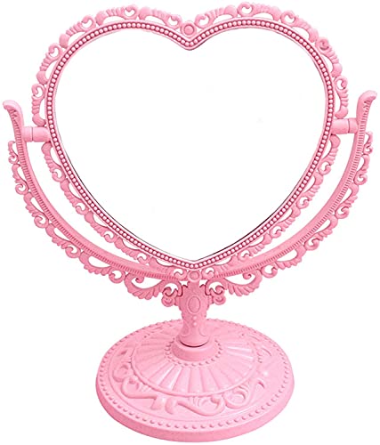 D&X 7-Inch Lovely Heart Mirror 360 Degree Rotation Double Sided Magnifying Makeup Mirror I Bathroom Bedroom Vanity Mirror I Danish Pastel Aesthetic Room Décor(Pink, Heart-Shaped) - Pink - Heart-Shaped