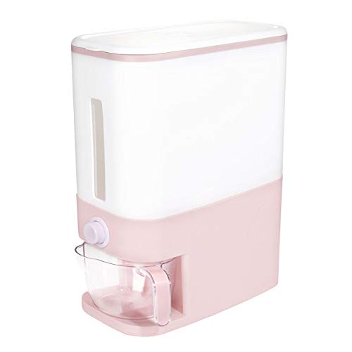 Rubtlamp 20 Lbs Pink Rice Dispenser, Plastic Food Storage Container, Large Rice Storage Container with Lid, Moisture Proof Household Cereal Dispenser Bucket, Sealed Grain Container Storage for Kitchen - Pink