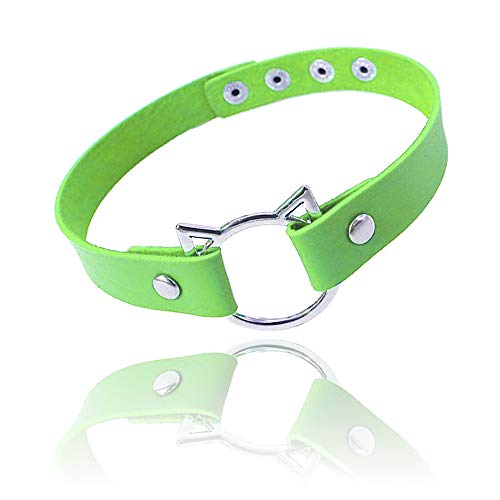 ETHOON Adjustable Leather Choker Collar Soft PU Cat Punk Choker Necklace for Women - Green