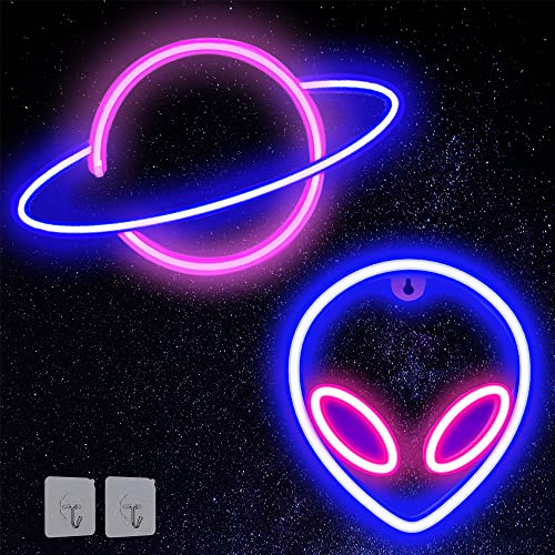 Werfeito 2 Pack Alien Planet Neon Lights Neon Signs