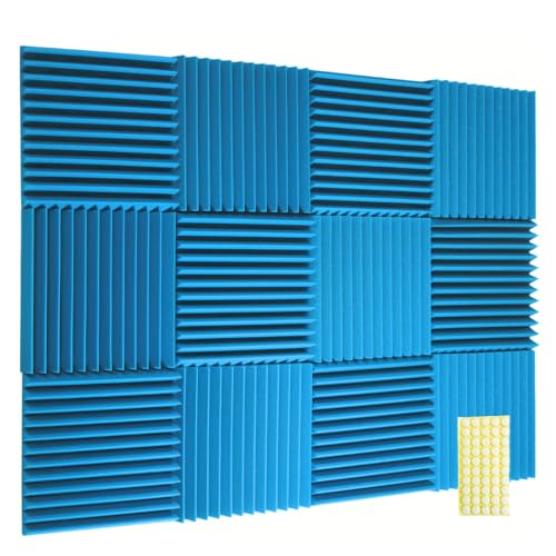 TRUE NORTH Acoustic Foam Panels 12 Pack w/Adhesive - (2" Thick) Acoustic Panels Sound Absorbing Panel - Sound Panels Noise Reducing For Walls - Sound Foam Panels, Sound Pads For Walls, Noise Foam - 2 Inch - Ocean Blue