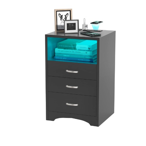 HOSEOKA 3 Drawers Black Nightstand