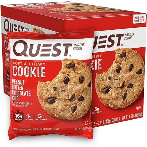 Quest Nutrition Peanut Butter Chocolate Chip High Protein Cookie, Keto Friendly, Low Carb, 24.5 Oz, 12 count (Pack of 1) - Peanut Butter Chocolate Chip