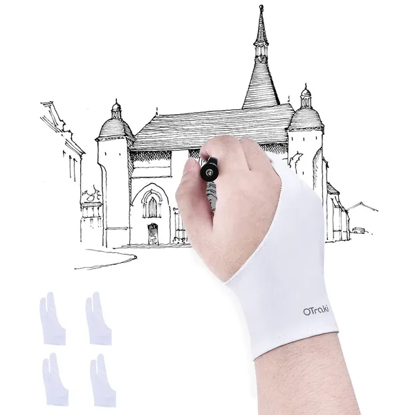OTraki 4 Pack Artist Gloves for Drawing Tablet Free Size Artist's Drawing Glove with Two Fingers for Graphics Pad Painting Good for Right Hand or Left Hand - 2.95 x 7.87 inch - M White