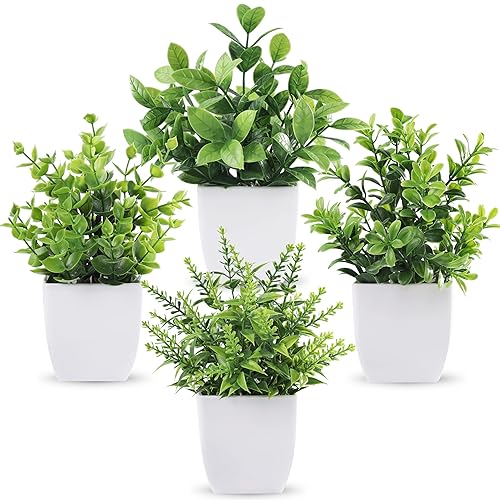 Der Rose 4 Pack Fake Plants Mini Artificial Greenery Potted Plants for Home Decor Indoor Office Table Room Farmhouse - 4-green