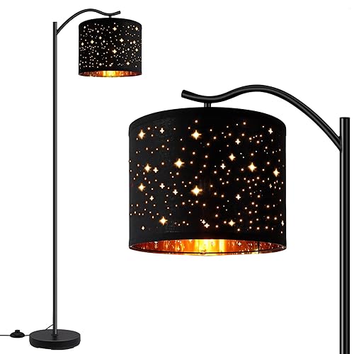 BoostArea Floor Lamp for Living Room,LED Arched Tall Modern Standing Lamp with Bohemian Linen Shade, E26 Socket, Footswitch,Black Mid Century Floor Lamp for Bedrooms,Office,Star Shade - Star Shade