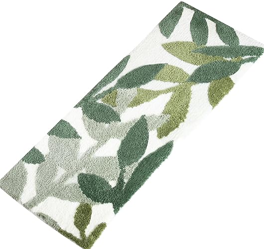 ZebraSmile Long Bathroom Runner Rugs- Green Leaves Bathmats Strong Water Aabsorbent Bath Rug with Non Slip Back Large Cute Bathroom Mat for Bathtub Shower Wash Basin 17.5x47 IN/45x120 CM - 17.5 X 47IN/45 X 120 CM - Leaves C