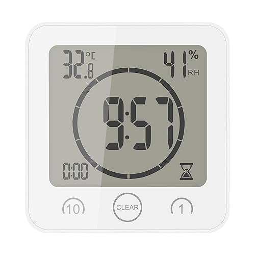 AOZBZ Shower Wall Clock, Digital Kitchen Timer with Alarm, Waterproof Touch Screen Timer, Temperature Humidity Display with Suction Cup Hanging Hole (White) - White