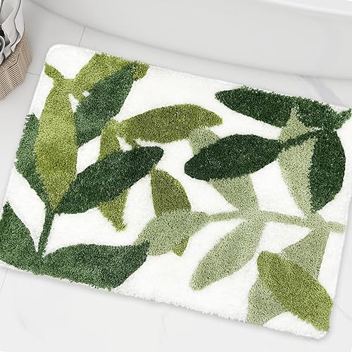 ZebraSmile Bathroom Rugs - 31.5 X 19.5IN Bath Mat Green Leaves Microfiber Strong Water Absorbent Non Slip Back Cute Rug for Bathroom - 19.5 X 31.5IN/50 X 80 CM - Leaves C