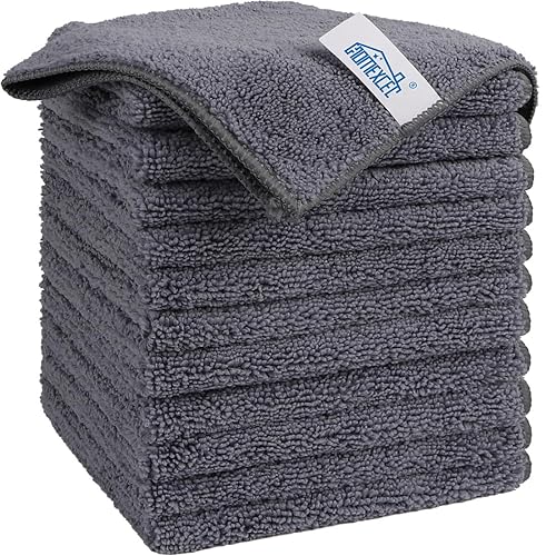 HOMEXCEL Microfiber Cleaning Cloth Grey, 12 Pack Premium Microfiber Towels for Cars, Lint Free, Scratch-Free, Highly Absorbent, Reusable Cleaning Rags for Car, Household, Kitchen, Window, 11.5"X11.5" - Grey - 12