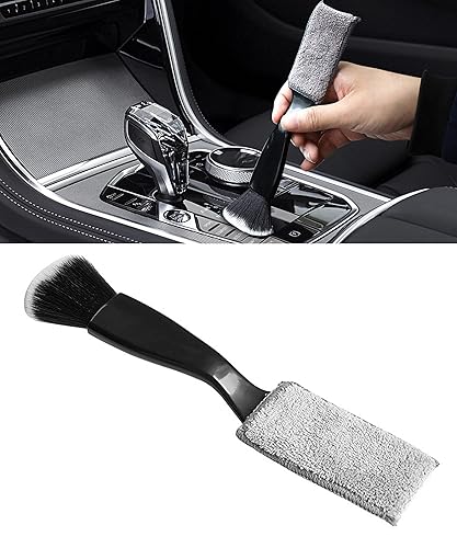 Reswish Universal 2 in 1 Duster for Car Clean,Car Bursh Tool,Double Head Brush,Auto Interior Detailing Brush,Soft Car Interior Detailing Brush Dust Brush (Black) - Black