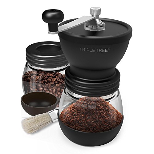 TRIPLE TREE Manual Coffee Grinder with Adjustable Coarseness Settings, Ceramic Burrs, Hand Coffee Grinder with Stainless Steel Handle for Office, Camping, Traveling - 11OZ