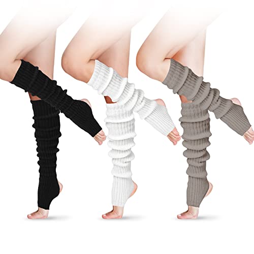 SATINIOR Women Winter Long Leg Warmers 24 Inch Over the Knee Ribbed Knit Leg Warmer for 80s Party Dance Sports - One Size - Black, White, Gray - 3