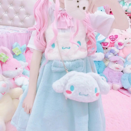 Cinnamoroll Plush Puppy Handbag for Fairy-Kei Style Outfits - Face Crossbody