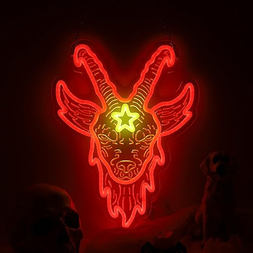 Baphome Neon Signs Room Decor Neon Baphome Signs LED Neon Light for Wall Decor Led Sign Horror Decor Horror Wall Decor, Bar Decor, Bedroom Decor, Game Room Decor Man Cave Decor Light UP Sign - Baphome red