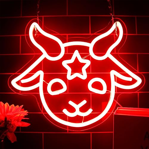 Allball Baphomet Neon Sign, Dimmable LED Signs Gothic Satan Sigil Halloween Neon Signs for Wall Decor, Lamb Demons Neon Light Signs, USB Powered for Halloween Home Bedroom Dorm College Party