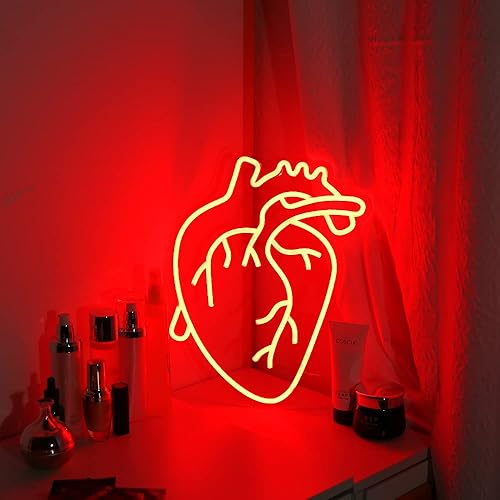 Human Heart Neon Sign USB Powered Neon Light Sign for Wall Decor, Neon Sign for Bedroom Dimmable Neon LED Sign, Neon Wall Light for Party Decoration Neon Heart Sign - Heart-red