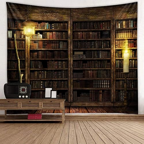 Vintage Bookshelf Tapestry Wall Hanging - Study Room Picture Art Tapestry Retro Bookshelf Wall Art Library Bohemian Hippie Wall Tapestries Bedroom College Dorm Decor XL - Book - 90L" x 70W"