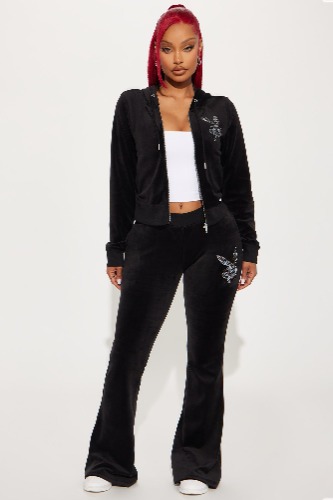 Playboy Snow Bunny Velour Flared Pant - Black