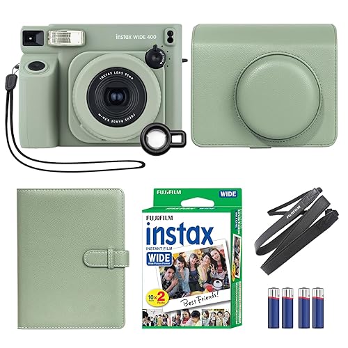 Fujifilm INSTAX Wide 400 Instant Camera Green + MiniMate Accessory Bundle & Compatible Custom Case + Fuji Film Value Pack 20 Sheets Accessories Bundle with Album