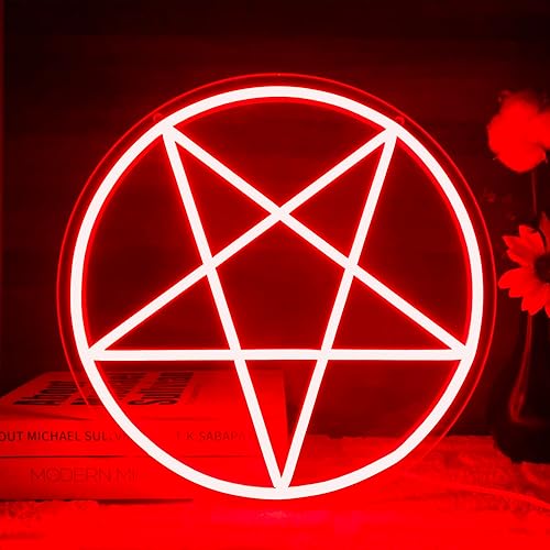 Allball Satanic Pentagram Neon Sign, Dimmable LED Gothic Pentagram Neon Light, USB Powered for Home Bedroom Dorm College Party Christmas Gifts(13 * 13in) - red