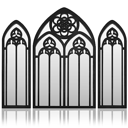 Auidy_6TXD 3 Pack Gothic Arch Mirror Decor for Wall, Small Cathedral Goth Bedroom Decor - 9.8 Inches Gothic Decorative Mirror Wall Hanging Decor Furniture for Home Bedroom Bathroom(Black) - Black