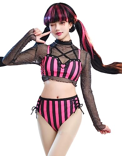 haikyuu Women Goth Bathing Suit Gothic Cosplay Swimsuit Front Crossover Bikini Set Halter Two Piece Swimwear - Standard - Small - Black