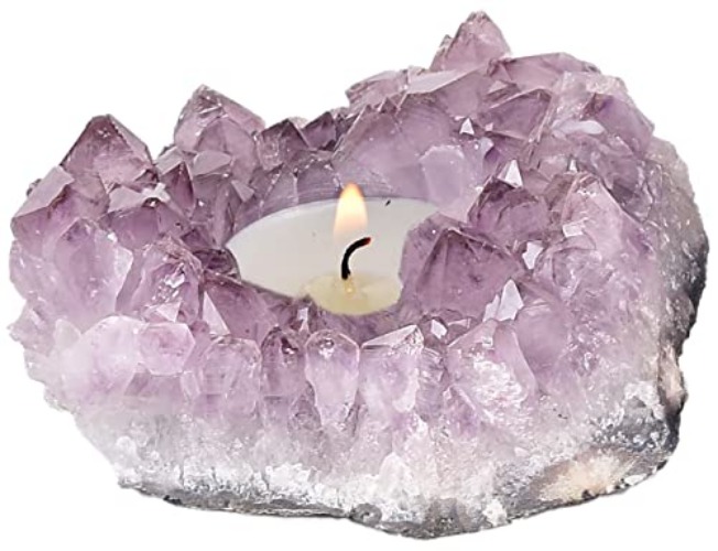 JIC Gem Amethyst Candle Holder Natural Purple Crystals Candle Stand Amethyst Tealight Candle Holders Home Decoration 1.5-3LB - Amethyst - 1.5-3LB