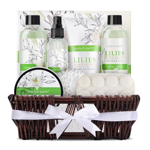 Gift Baskets For Women Body & Earth 10pcs Spa Gifts For Women, Lily Gift Baskets Bath and Body Works Gift Set For Women with Bubble Bath, Body Lotion, Birthday Gifts for Women Mothers Day Gifts - Lily