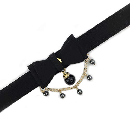 Intimate Lover Handmade Bean Bell Choker Collar Necklace Lolita Bow Collar Cat Kitty Velvet Necklace (R) - R