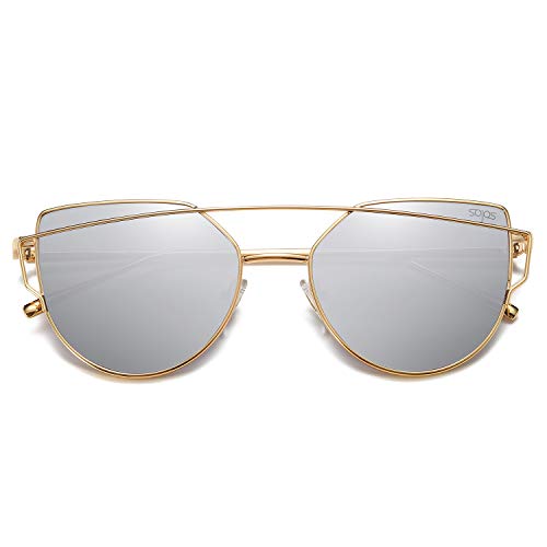 SOJOS Cat Eye Sunglasses for Women Fashion Designer Style Mirrored Lenses SJ1001
