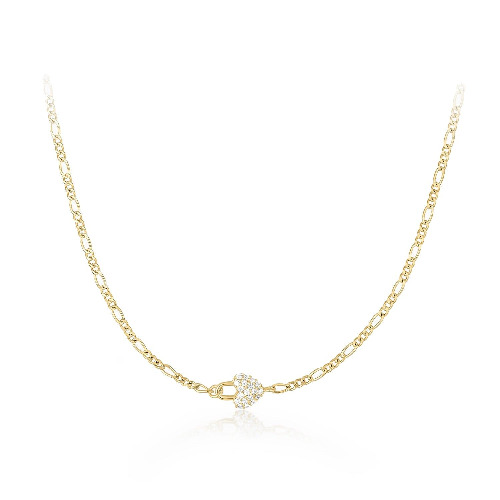 MICRO CZ HORIZONTAL HEART PENDANT NECKLACE - 14k Gold Plated Sterling Silver