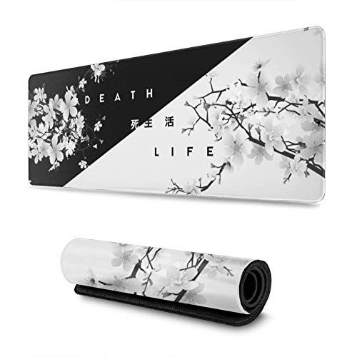 Gaming-Mauspad, schwarz und weiß Cherry Blossom Extended Large Mouse Mat Desk Pad, 3 mm dick Lange rutschfeste Gummi genäht Kanten Mauspad (80 X 30CM) (Schwarz und weiß) - Schwarz und weiß