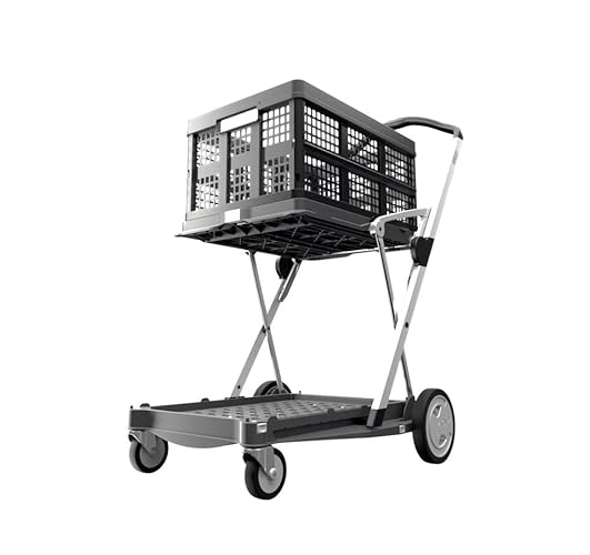 CLAX® The Original | Made in Germany | Multi use Functional Collapsible Carts | Mobile Folding Trolley | Shopping cart with Storage Crate | Platform Truck (Grey) - Gray