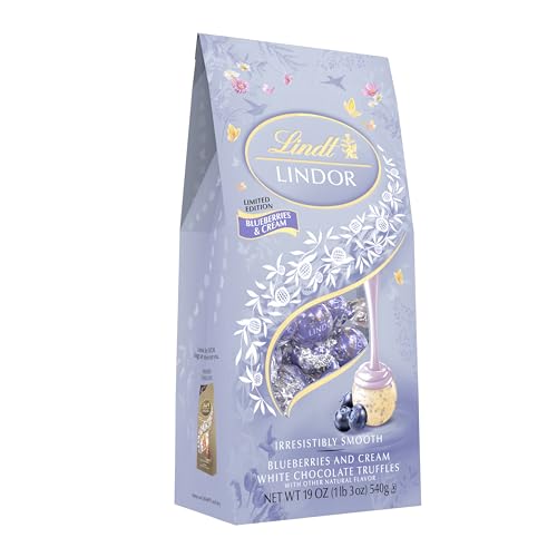 Lindt LINDOR Easter Blueberries & Cream White Chocolate Truffles, White Chocolate Candy With Blueberries and Cream Truffle Filling, 19.0 oz. Bag