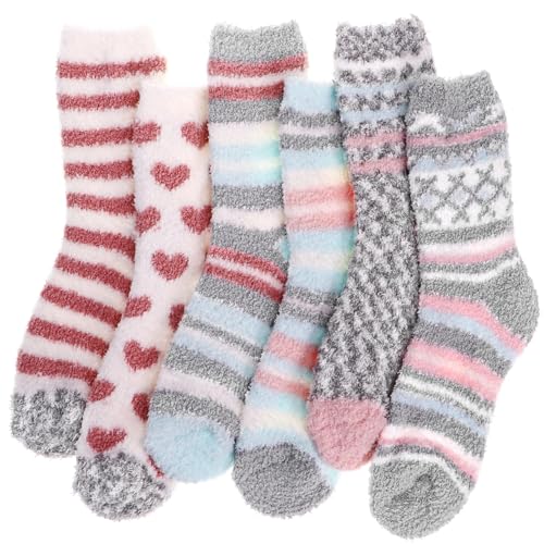 HIALTODAY Fuzzy Socks Womens Cozy Fluffy Socks for Women Soft Winter Warm Socks for Home Christmas - Pink