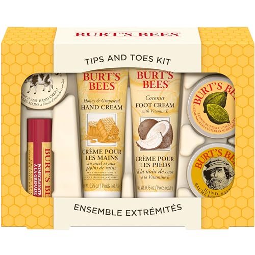 Burt's Bees 6-Piece Skin Care Stocking Stuffers Set - Pomegranate Lip Balm, Almond Milk & Honey Hand Creams, Coconut Foot Cream, Lemon Butter Cuticle Cream & Hand Salve
