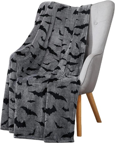 Bat Themed Throw Fleece Blanket - black / 29x35in(75x90cm)