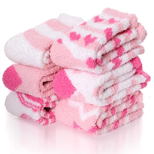 EBMORE Womens Fuzzy Socks Slipper Soft Cabin Plush Warm Fluffy Winter Sleep Cozy Adult Socks - Pink Heart(6 Pairs)